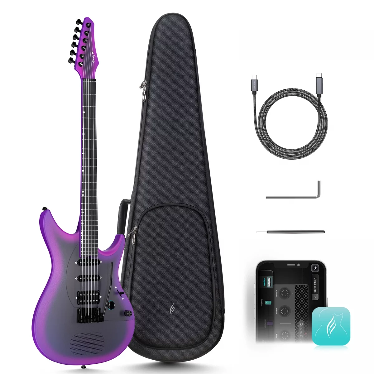 Guitarras eléctricas de fibra de carbono con altavoz integrado 1 mainpic Inspire purple 1600 2